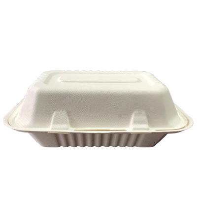 China Kitchen Take Out Disposable Clamshell Food Containers Bagasse Packing Container Fast Food Box Lunch Box for sale