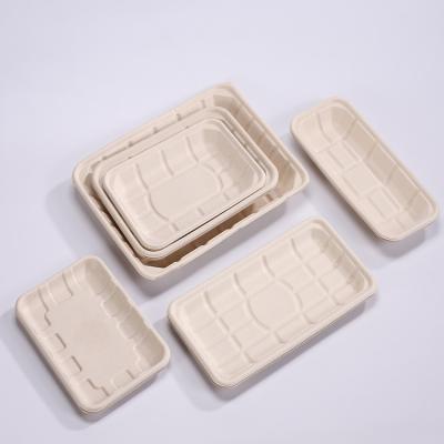 China Bamboo Disposable Biodegradable Biodegradable Sugarcane Water-Repellent Bagasse Fast Food Meat Pulses Flour Serving Tray Bamboo Disposable for sale