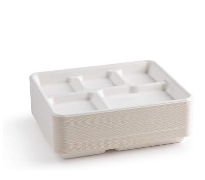 China Environmental Protection Bagasse Sugar Cane Tray Compartment Water Repellent Disposable Biodegradable Lunch Tray for sale