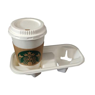 China 2 Or 4 Compartments Disposable Coffee Mug Holder Carrier Bagasse Biodegradable Cheap Cup Holder for sale