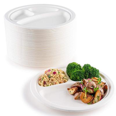 China 6 7 9 10 Inch Disposable Water Repellent Shipping Round Sugar Cane Dish Paper Compostable Tableware Bagasse Dishes for sale