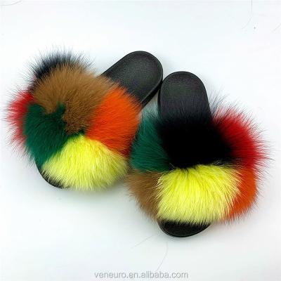 China 2020 Fox Fur Slippers Child Indoor Cute Slippers Adult Home Indoor Cute Furry Slides Breathable Hairy Slides for sale