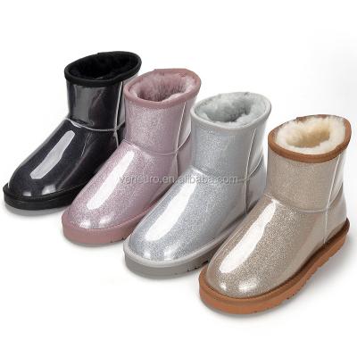 China Breathable Patent Leather Boots Winter Women Ladies Snow Boots Water Proof Sheep Wool Boots Women for sale