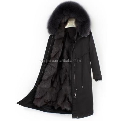 China Winter real fox fur collar long fox fur coat lining winter ladies parka jacket wholesale warm women fur for sale