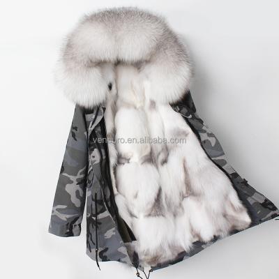 China Wholesale Warm Fox Fur Collar Winter Ladies Fox Fur Lining Coat Women's Long Fur Parka Jacket for sale