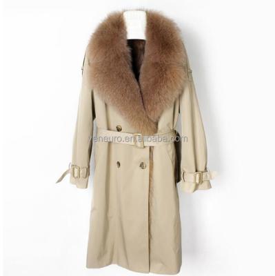 China Winter Ladies Fashion Fox Fur Lining Parka Women Long Fox Fur Coat Jacket Warm Wholesale Fox Fur Collar for sale