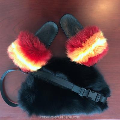 China Fashion Real Women's Real Fur Fox Fur Pussy Packs and Slippers Real Fur Pom Pom Waist Bags Fur Pussy Bags for sale