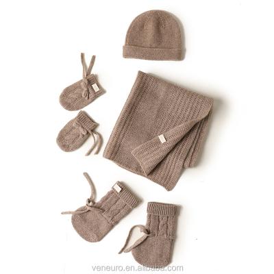 China Real 100% Cashmere Short Warm Kid Knitted Cute Gloves Scarf Socks And Hat 4 Pieces Suit For Baby for sale