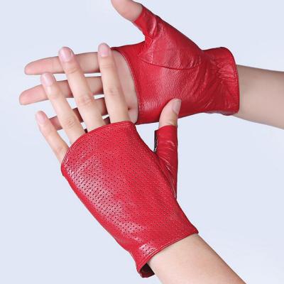 China Plain Men And Women Real Goatskin Leather Car Bike Driving Fingerless Gloves for sale