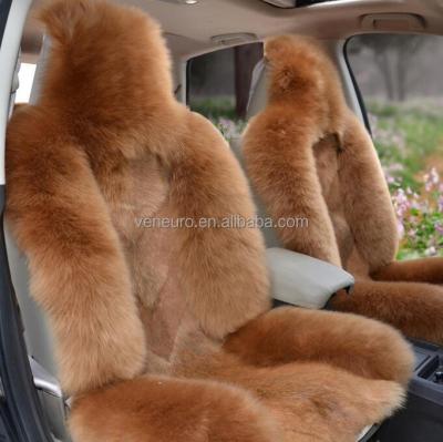 China Wholesale Luxury Design Soft Plush Sheep Skin And Wolf Fur Fluffy Whole Real Long Set Car Auto Seats Cover for sale