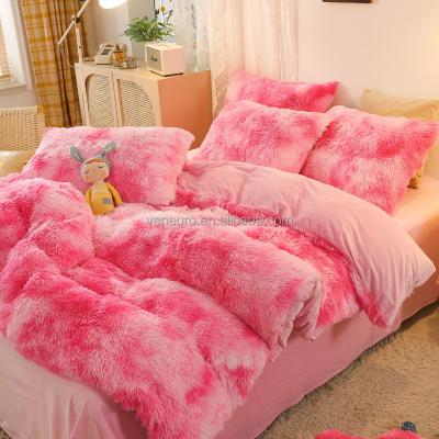 China Wholesale Nondisposable Plush Queen Warm Velvet Faux Fur Winter Sheets Duvet Cover 3 Or 4 Pieces Fluffy Fluffy Large Bedding Set for sale