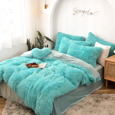 China Wholesale Nondisposable Plush Warm Queen Velvet Faux Fur Winter Sheets Large Fluffy Fluffy Blanket 3 Pieces Bedding Set for sale