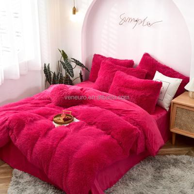 China Wholesale Nondisposable Plush Warm Queen Velvet Faux Fur Winter Sheets Large Fluffy Fluffy Blanket 4 Pieces Bedding Set for sale