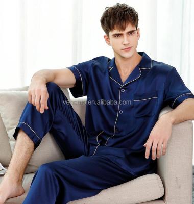 China Breathable 100% Silk Nightgowns Mulberry Silk Pajamas 19mm 2 Pieces Suit Short Sleeve Mens Pajamas for sale