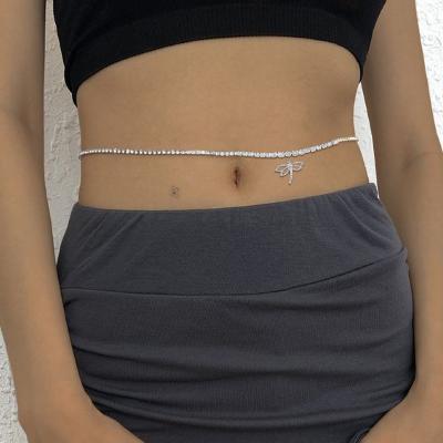 China Pretty fashionable and exquisite simple beach accessories dragonfly rhinestone waist belly chain sexy single layer female night club for sale