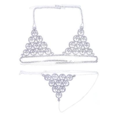 China Pretty sexy hot sale trend exaggerate fashion exquisite round sexy rhinestone body chain bikini beach breast chain female body chain for sale