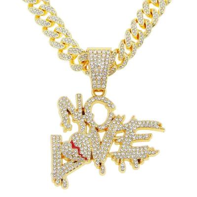 China FASHIONABLE individualized creative new product full of diamond letters broken heart splicing necklace, hip hop, cool dangling and dominating for sale