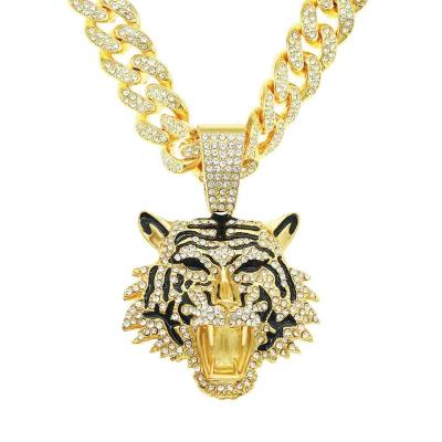 China Exaggerate the personality painting fashionable men's nightclub pendant chain fresh three-dimensional full diamond tiger head cuban necklace oil PEND for sale