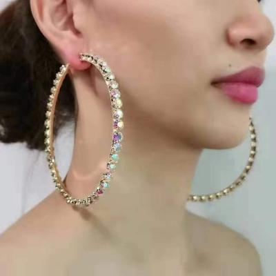 China Trendy Popular Fashion Exaggerated Big Color Rhinestone Earrings Women's Earrings Ring Earrings Exquisite Personality Versatile ab for sale