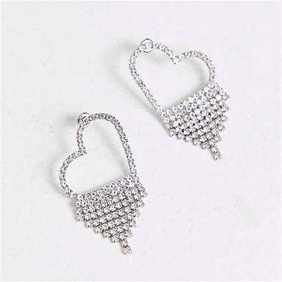 China TRENDY popular fashion exquisite heart hollow earrings exaggerate personality tassel rhinestone earrings women irregular earrings for sale