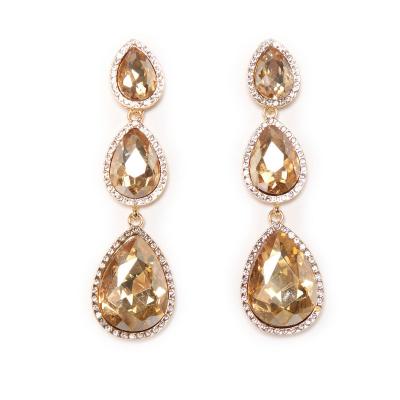 China New Water Drop Rhinestone Temperament 3-Layer Simple Trendy Gem Earrings Fashion Exquisite Fashion Soft Earring Jewelry for sale