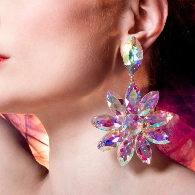 China New FASHIONABLE exquisite colorful rhinestone earrings fashion high grade luxury luxury floral rhinestone shiny earrings jewelry for sale