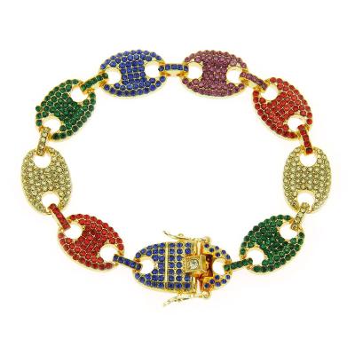 China Punk Gold Plated Hip Hop Inlaid Diamond Pig Nose Bracelet Coffee Bean Chain Men Colorful Bang Street Fashion Personality Bracelet for sale