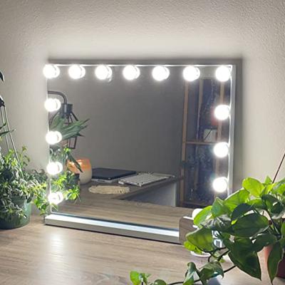 China Large Lighted Vanity Mirror Desk Light Wedding Hollywood Makeup Home Mirror With Three Colors Led Bulb Night Light for sale