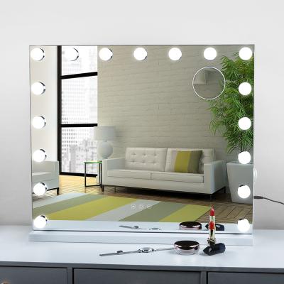 China Large beauty hollywood dressing table lighted mirror stand led to dial mirror and phone charger espejos inteligentes scam luz led for sale