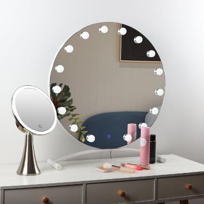 China High Definition Large Round Lighted Lighted Mirror For Bedroom Table Desk Hollywood Vanity LED Makeup Mirror for sale