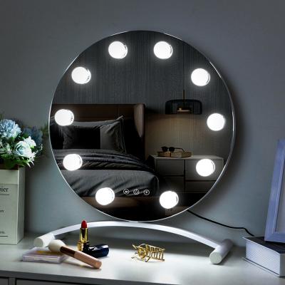 China New Arrival Round Hollywood Lighted Mirror With Lights Makeup Vanity Mirror With 10 Dimmable Led Bulbs for sale