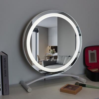 China New Design LED Large High Definition Round Lighted Cosmetic Mirror For Bedroom Makeup Dressing Table Mirror With Lights for sale