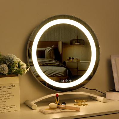 China Modern Round Lighted Hollywood Mirror Makeup Dressing Table Vanity Mirror With Lights for sale