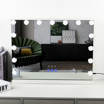 China Hollywood Lighted Led Mirror Vanity Adjustable Lighted Makeup Square Makeup Vanity Mirror With Speaker for sale