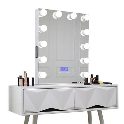 China New Hollywood Lighted Makeup Mirror With Blue Tooth Display And Speaker Metal Frame Makeup Mirror for sale