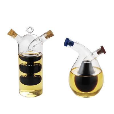 China Sustainable 2-In-1 Double Layer Glass Oil Bottle Dual Glass Vinegar Soy Sauce Dispenser Bottles for Kitchen Cooking Container for sale