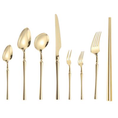 China Sustainable Stainless Steel Cutlery Knife Fork Spoon Set Western Steak Gold Cutlery Set Silverware Suitable for Wedding Event Gifts for sale