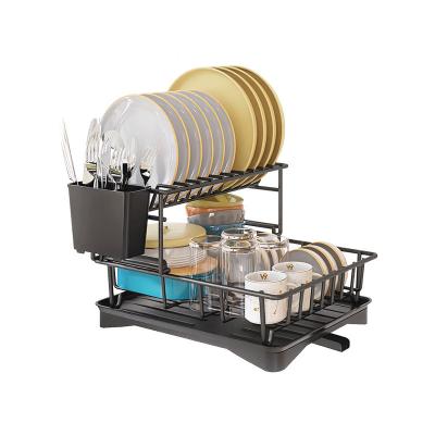 China Stocked Hot selling dish rack 2 tier dish drying rack cutlery drainer bowl cup spoon drying storage holder organizer for sale