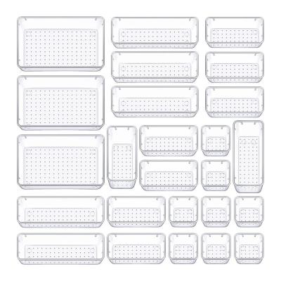 China Minimalist 25pcs/ set 4-Size Transparent Under Desk Drawer Organizer Trays Storage Tray for Makeup Jewelries Utensils for sale