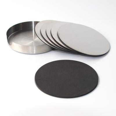 China Stocked 6pcs/Set Stainless Steel Coaster Non-slip Pad Table Mats With Holder for sale