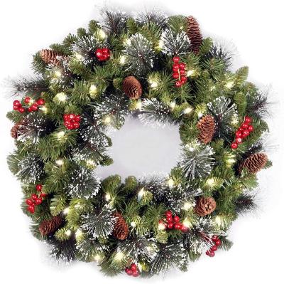 China Beautiful artificial Christmas garland, decorated with pine cones, Berry Clusters, frosted branches, 24 inches for sale