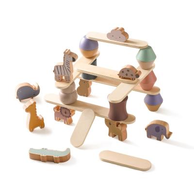 China Eco-Friendly Material Wooden Animal Stacking Blocks and Balance Toy Preschool Early Learning Educational Toys Imaginative Play for Kids Babies Toddlers for sale