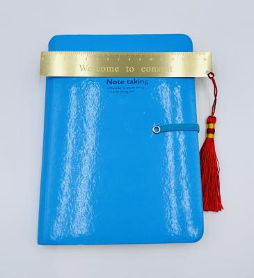 China Student Custom Logo Page Design Printing PU Leather Blue Notebook A5 Hard Cover 96 Sheets for sale