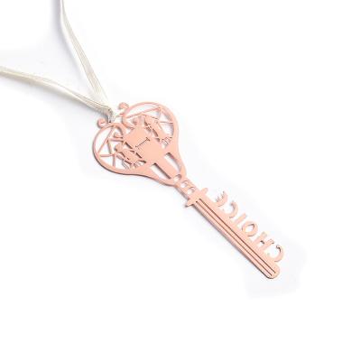 China Hollow Out Key Shape Rose Gold Bookmark / Metal Charm Bookmark Eco Friendly for sale