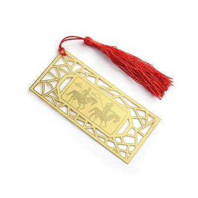 China Square Horse Image Etch Custom Brass Bookmarks With Tassel Simple Design for sale