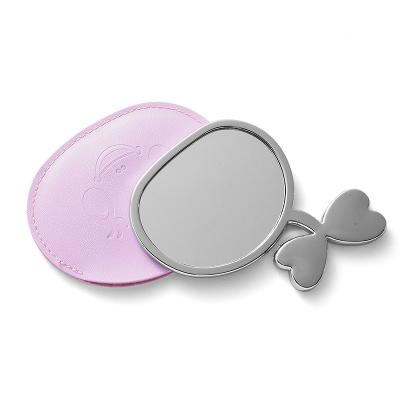 China Custom pocket leather pu pouch small metal mirror cosmetic make up mirror for sale