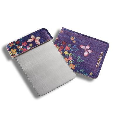 China Elegant Cosmetic Compact Mirror With Beautiful Colorful Pouch 95*62mm for sale