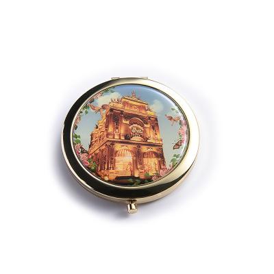 China Epoxy Logo Double Sided Compact Mirror Folding Style Dia 70mm Size for sale