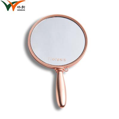 China Mini personalized rose gold hand-held metal mirror wholesale for sale