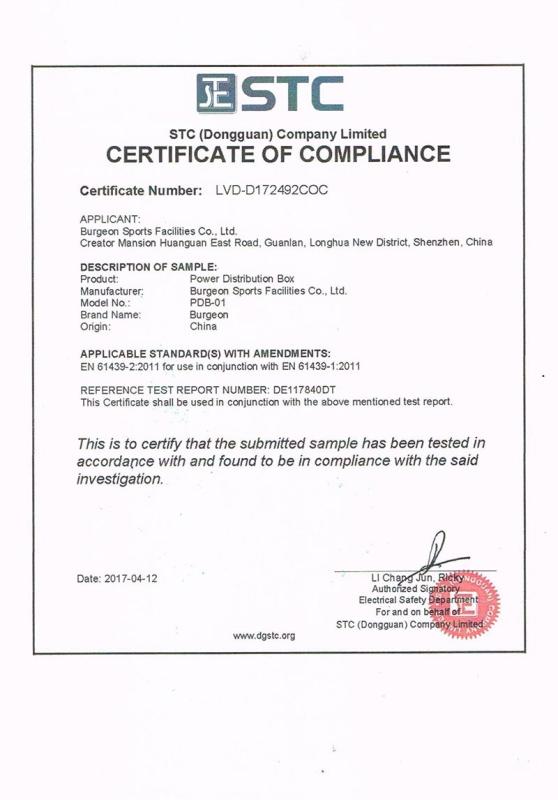 Power Distribution Box CE Test - Burgeon Sports Facilities Co., Limited